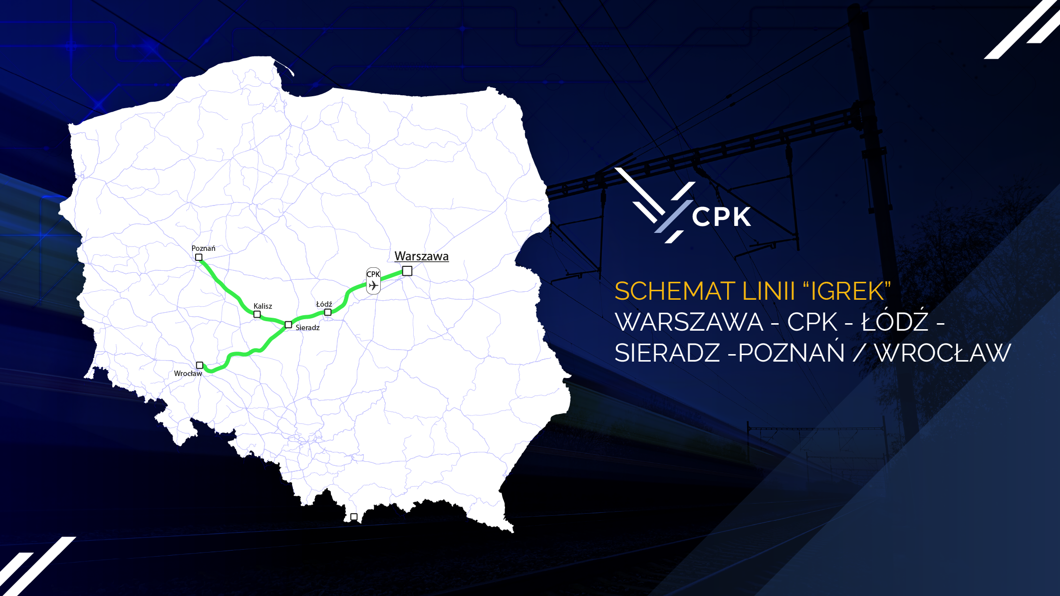 Schemat linii Kolei Dużych Prędkości w Polsce – tzw. linia Y